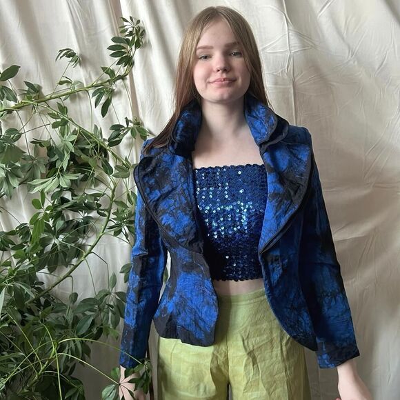 Blue & Black Ruffle Collar Blazer - Picture 6 of 16